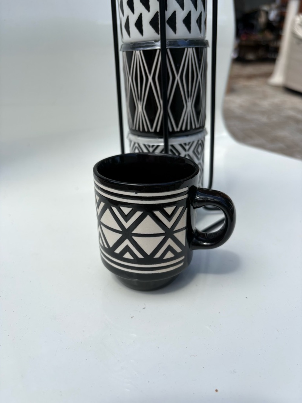 Black & White Geometric Ceramic Mug - Set